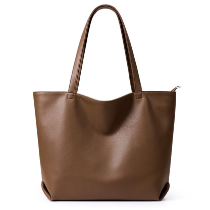 WLLWOO Soft Vegan Leather Tote Bag for Women Large Casual Hobo Handbags Zipper Shoulder Work Daily Weekender Travel Purse, Coffee