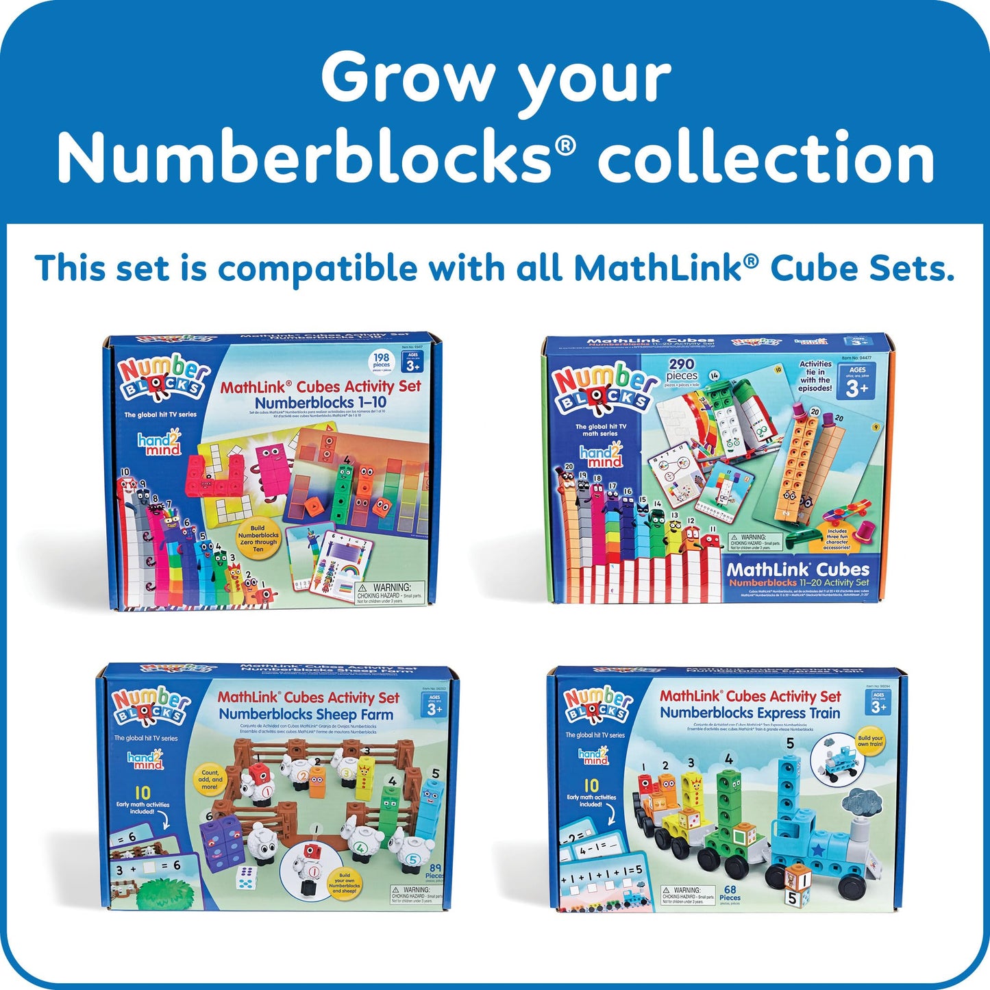 hand2mind Numberblocks Sheep Farm MathLink Cubes Activity Set, Preschool Learning Activities, Farm Playset, Counting Blocks, Number Toys, Kids Educational Toys, Math Manipulatives for Preschoolers