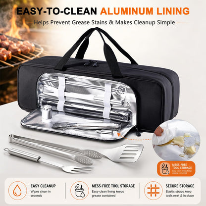 Grill Tool Bag, 22" Heavy Duty BBQ Accessories Organizer with Insulated Lining, Large Grill Utensil Organizer & Caddy for Blackstone Griddle, Camping, Tailgating, BBQ Gifts for Men (Bag Only)