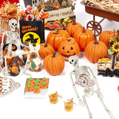 TMFsode 5 Packs Halloween Skeleton Decorations, 16" Halloween Mini Skeleton with Posable Joints, Spooky Poseable Plastic Skeletons for Yard Garden Lawn Haunted House Graveyard Props Decor