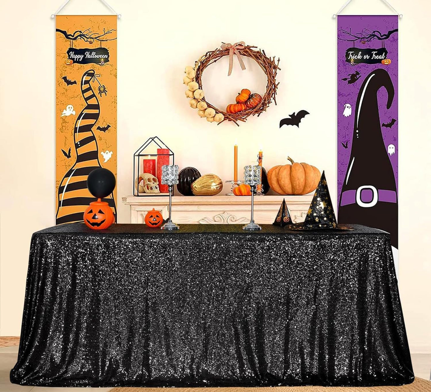 Juya Delight 60" x 102" Black Sequin Tablecloth Rectangle Sequin Table Cover for Wedding Birthday Party Festival Ceremony Cake Dessert Table