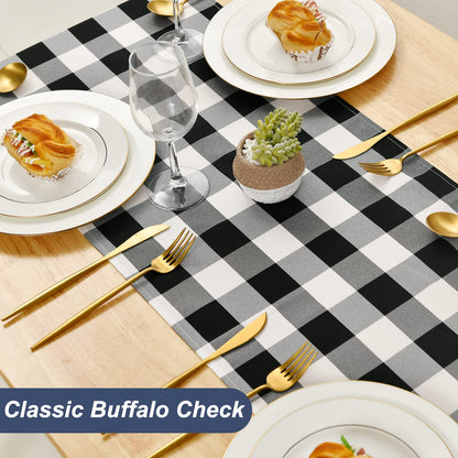 Hiasan Buffalo Plaid Table Runner, Classic Farmhouse Tabletop Collection, Waterproof Table Runner for Kitchen Dining, Banquet, Restaurant, Outdoor Use, 14W x 48L, Black and White, 1 Piece