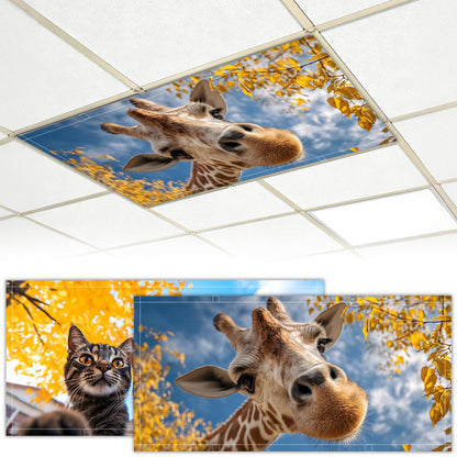2 Pack Fluorescent Light Covers for Ceiling Lights, 4 x 2 Ft Magnetic Light Covers for Classroom Office Home School Ceiling Decor (2, Deer+Cat)