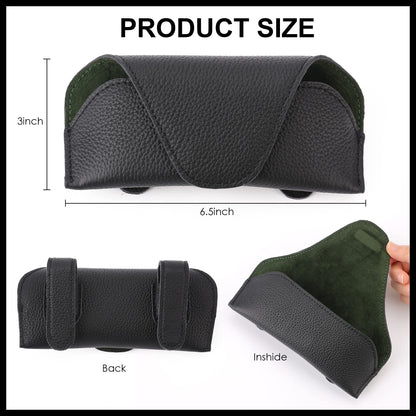 KEVANCHO Magnetic Sunglass Holder for Car Visor Clip, Leather Car Glasses Holder, Visor Accessories Eyeglasses Holder Glasses Storage Case (01-Black)