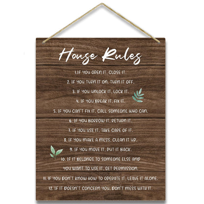 House Wooden Sign, Housewarming Gift For Women Men Friend Coworker, House Rules Sign Wall Sign Hanging Sign House Decorations Living Room Decorations For Home -02