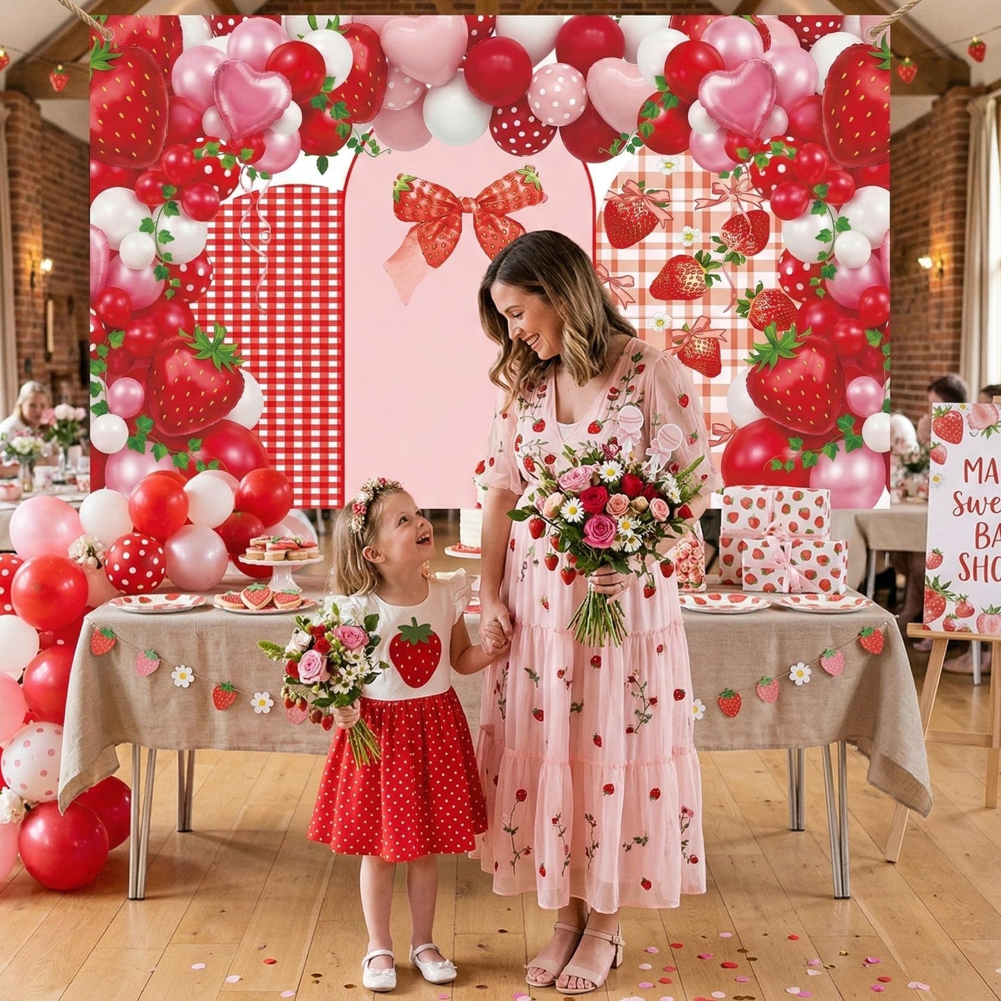 Strawberry Backdrop Berry Birthday Decorations - Strawberry Shortcake Backdrop Cover Pink Red Balloon for Birthday Party Supplies Baby Shower Gender Reveal Wedding Photography Photography 71x43 Inch