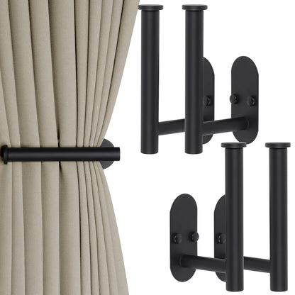 Yagoo 4 Pcs Adhesive Curtain Holdbacks，Screw-in Curtain Tie Backs Curtain Holders Tiebacks Curtain Hooks for Wall Mounted Curtain Pull Backs for Home Decor Drapes (4, Black)
