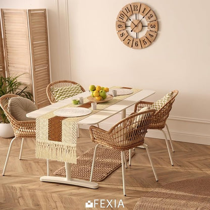 FEXIA Table Runner 90 Inch Thanksgiving Decor with Tassels for Boho Macrame Farmhouse Style, Party Wedding Bridal Shower Decor, Brown (12x90 Inches)