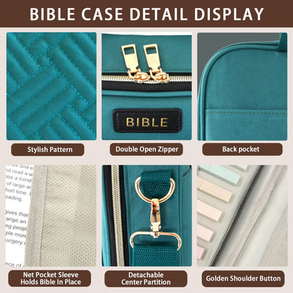 Bible Cover for Women Bible Case, Large Bible Bag, Bible Study Supplies Bible Journaling Kit Book Carrying Case with Bible Highlighters Tabs, Valentines Day Christian Gifts for Women (Green)