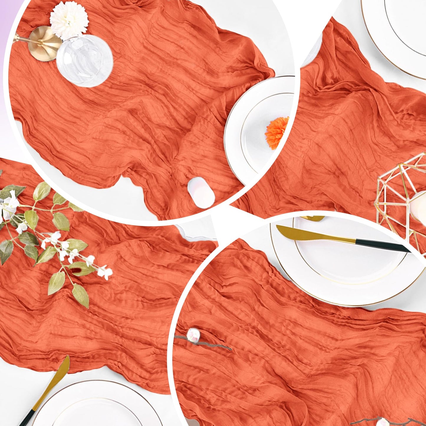 4 Pack Orange Cheesecloth Table Runner 20 x 120 inch Gauze Table Runners 10 FT Long,Semi Sheer Cheese Cloth Fabric Table Runner Bulk for Wedding,Party,Baby Shower,Bridal Shower Decoration