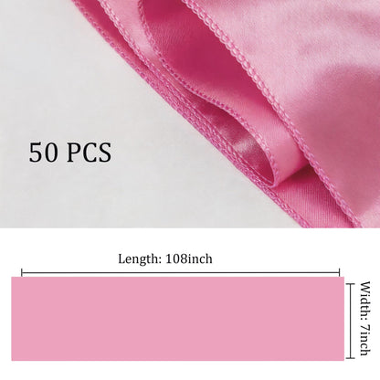 Satin Chair Sashes Bows 50 Pack Universal Polyester Chair Ribbons for Wedding Anniversary Retirement Party Birthday Engagement Banquet Graduation Outdoor Events Decor (Pink, 50 pcs)