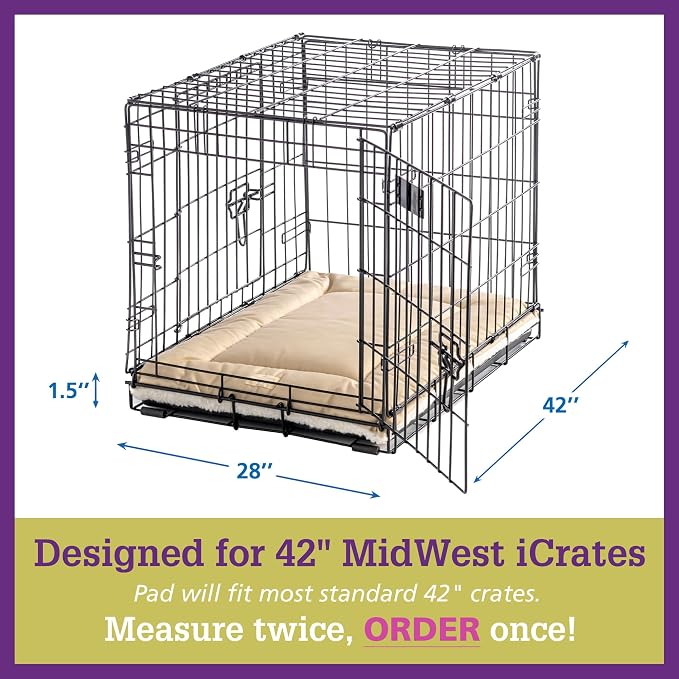 Pet Dreams Dog Crate Pad - Washable Kennel Mat, Crate Pads for Dog Cages, Non-Toxic, Flat Indoor Cat Bed, Fits iCrate 18, 24, 30, 36, 42, 48 Inches (Khaki, X Large, 42")