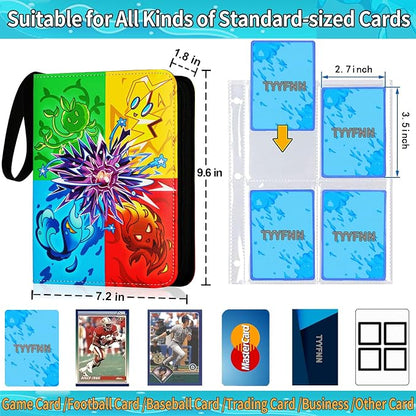 4 Pocket Card Binder for Cards, Trading Card Binder Fits 400 Cards with 50 Removable Sleeves, Zipper Card Holder Case Album Book for Boys Girls