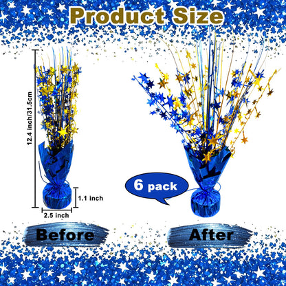YinNorth 6 Pack Metallic Foil Spray Table Centerpiece Decoration Star Brust Glitter Table Topper Decor for Birthday Graduation Holiday Christmas New Year's Eve Celebration Party Supplies Gold and Blue