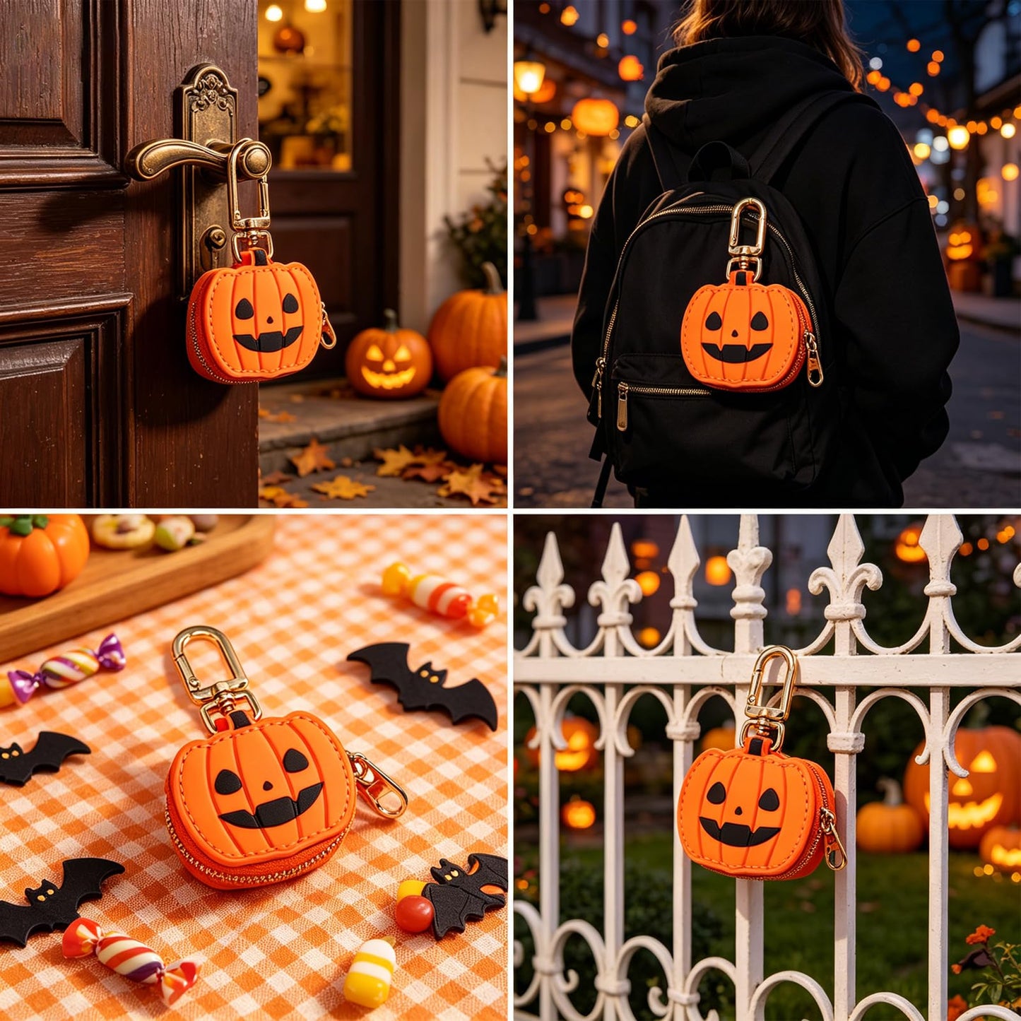Ligficn Keychain Charms Cute Pumpkin Spider Funny Mini Coin Purse Backpack Keychain Bag Charm Chain Accessories for Women