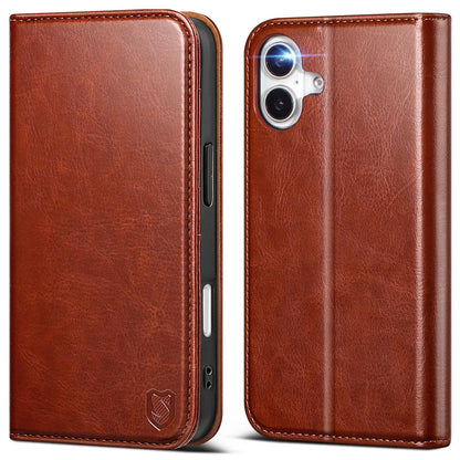 Scutumate Compatible with iPhone 17 Case Wallet with Card Holder [4 Card Slots] Kickstand [RFID Blocking] PU Leather Phone Case Flip Folio Protective Cover TPU Shockproof,for Apple 17 6.3",Brown
