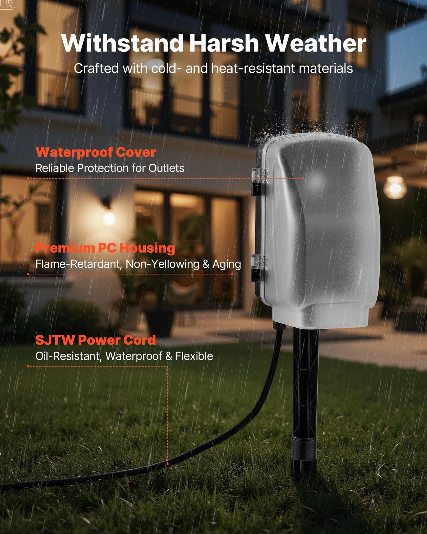 VEVOR Outdoor Power Stake Timer, 25FT Extension Cord, Remote Control Outdoor Power Strip with Cover, Dusk to Dawn Light Timer Waterproof, 6 Outlets for Halloween Christmas Lights, Garden Decorations