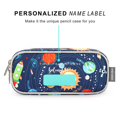 mibasies Boys Pencil Case for Kids, Multi-Slot Pencil Pouch, Galaxy LightGray