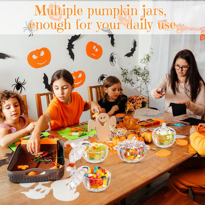 Mimorou 3 Pcs Glass Pumpkin Candy Jar Thanksgiving Clear Candy Bowl Storage with Lids 3 Sizes Fall Cute Snack Crystal Jars for Home Decoration Thanksgiving Centerpieces Wedding Party