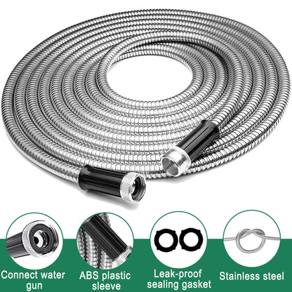 75ft Stainless Steel Garden Hose with 2 Nozzle Flexible Water Hose Lightweight Portable Tangle Free Metal Pipe for Patio Lawn Outdoor Heavy Duty Watering Water Pipe