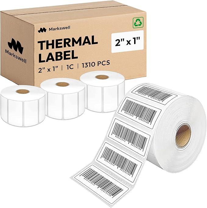 2x1 Direct Thermal Label, Barcode Address Mailing Name Shipping Labels, Perforated Thermal Stickers, Multipurpose, Commercial Grade for Thermal Printer, Strong Adhesive, 1310/Roll, 4 Rolls