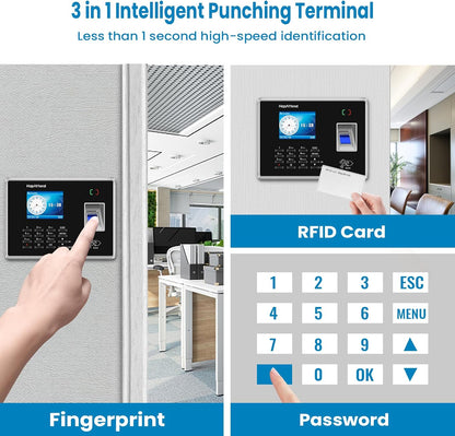 Time Clock - Fingerprint Time Clocks for Employees Small Business Automatic Calculate Hours, H2 Standalone Biometric Clock in Machine for Employees with 5 RFID Cards (0 Monthly Fees)