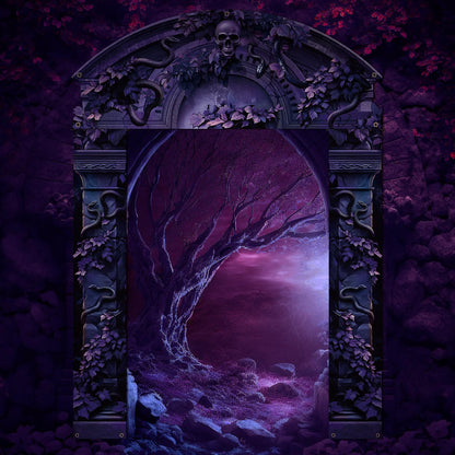 HunnmingRe 3 Pcs Halloween Cemetery Archway Halloween Cemetery Banners Gothic Outdoor Banners Sign Banner Decorations for Outdoor Party Supplies (Scary Purple)