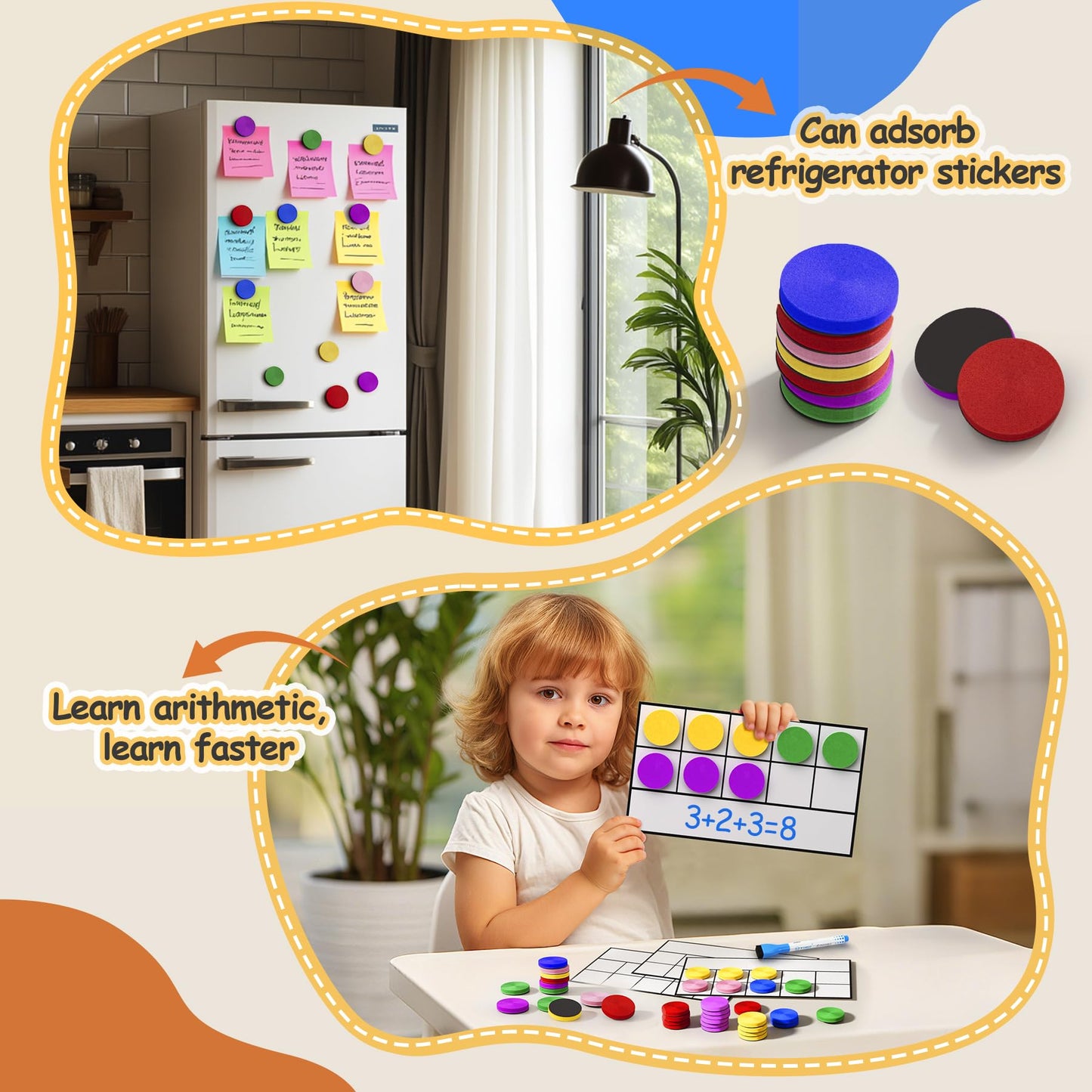 TOMMYHOME Magnetic Ten Frame Set of 74 PCS,Kindergarten Math Classroom Must Have counters,Educational Math Game Toys Suitable for Kids 5-7. (Circular)