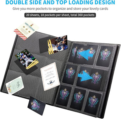 Card Binder, 360 Pockets Upgraded Trading Card Binders, Cards Collection Binder 9 Pocket, Side Loading Yugioh Binder Book Holder for MTG, TCG, Sport, Football, Baseball Collector Cards - Black