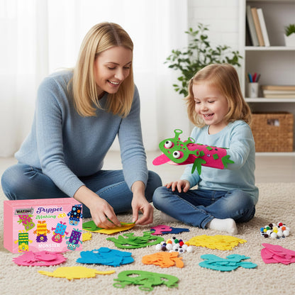 WATINC 6Pcs Hand Puppet Making Kit, Art Craft Felt Sock Puppet Toys, Creative DIY Make Your Own Pompoms Wiggle Googly Eyes Storytelling Role Play Party Supplies Gift for Girls Boys(Monster B)