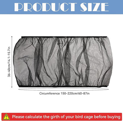 Trinkrittey Adjustable Bird Cage Seed Catcher Net Cover Elastic Band Mesh Cover Black for Parrot Cages