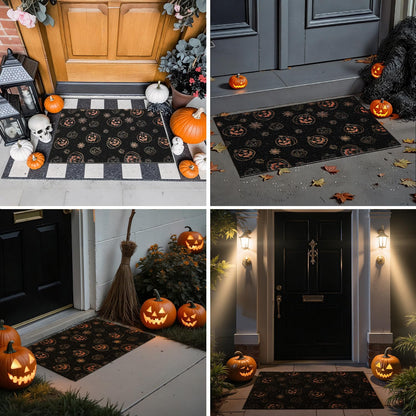 TYUU Pumpkin Front Door Mat Indoor Outside Entrance, Heavy Duty Dirt Trapper Doormat with Non Slip Backing Entryway Mat for Front Back Door, 17'' x 30'', Pumpkins Black