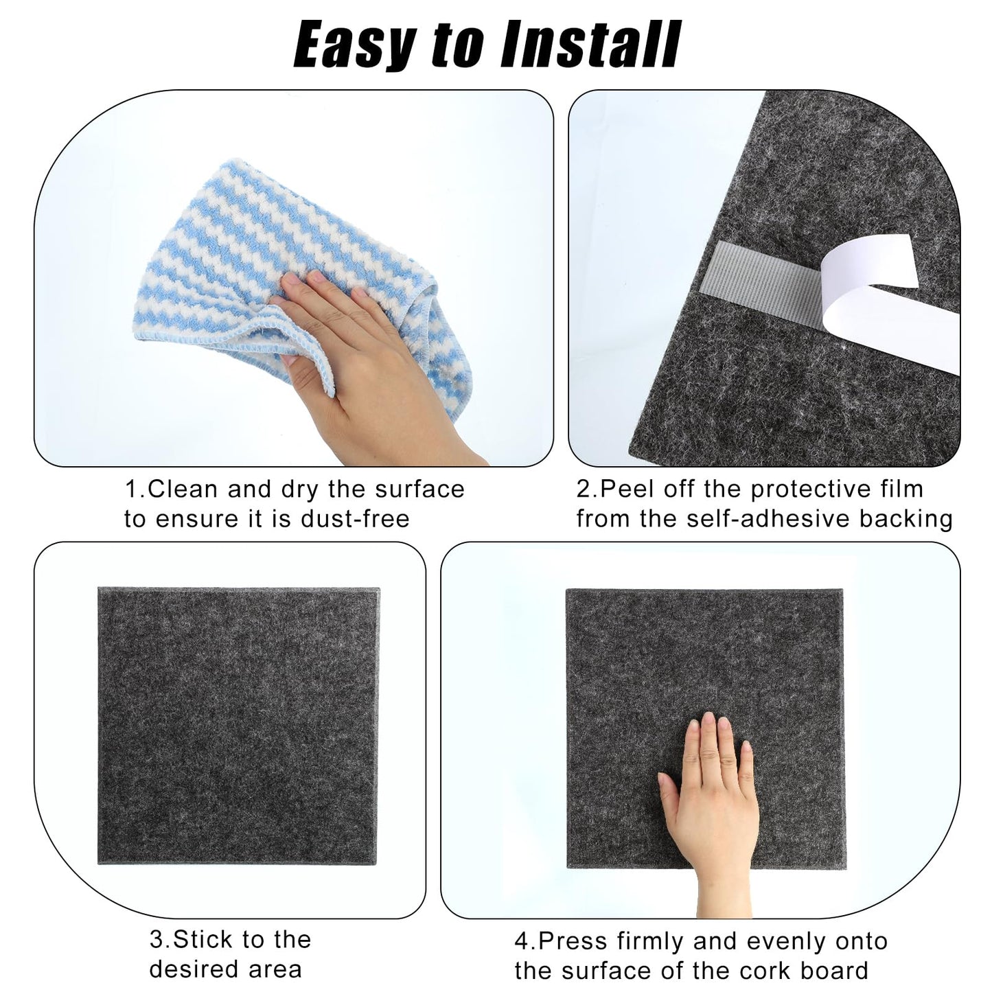 Large Cork Board 36" x 24", 6 Pack Felt Bulletin Board with 30 Pushpins, Cork Boards Alternative with Self-Adhesive Strips, Felt Wall Tiles Pin Boards for Walls Office Home School Decor-Dark Gray