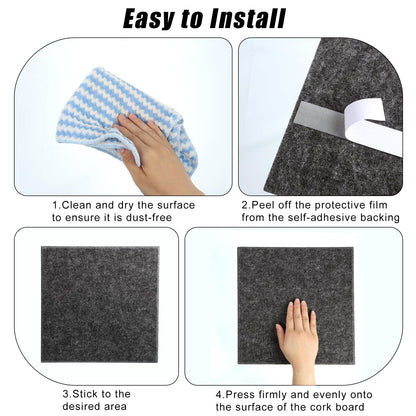 Large Cork Board 36" x 24", 6 Pack Felt Bulletin Board with 30 Pushpins, Cork Boards Alternative with Self-Adhesive Strips, Felt Wall Tiles Pin Boards for Walls Office Home School Decor-Dark Gray