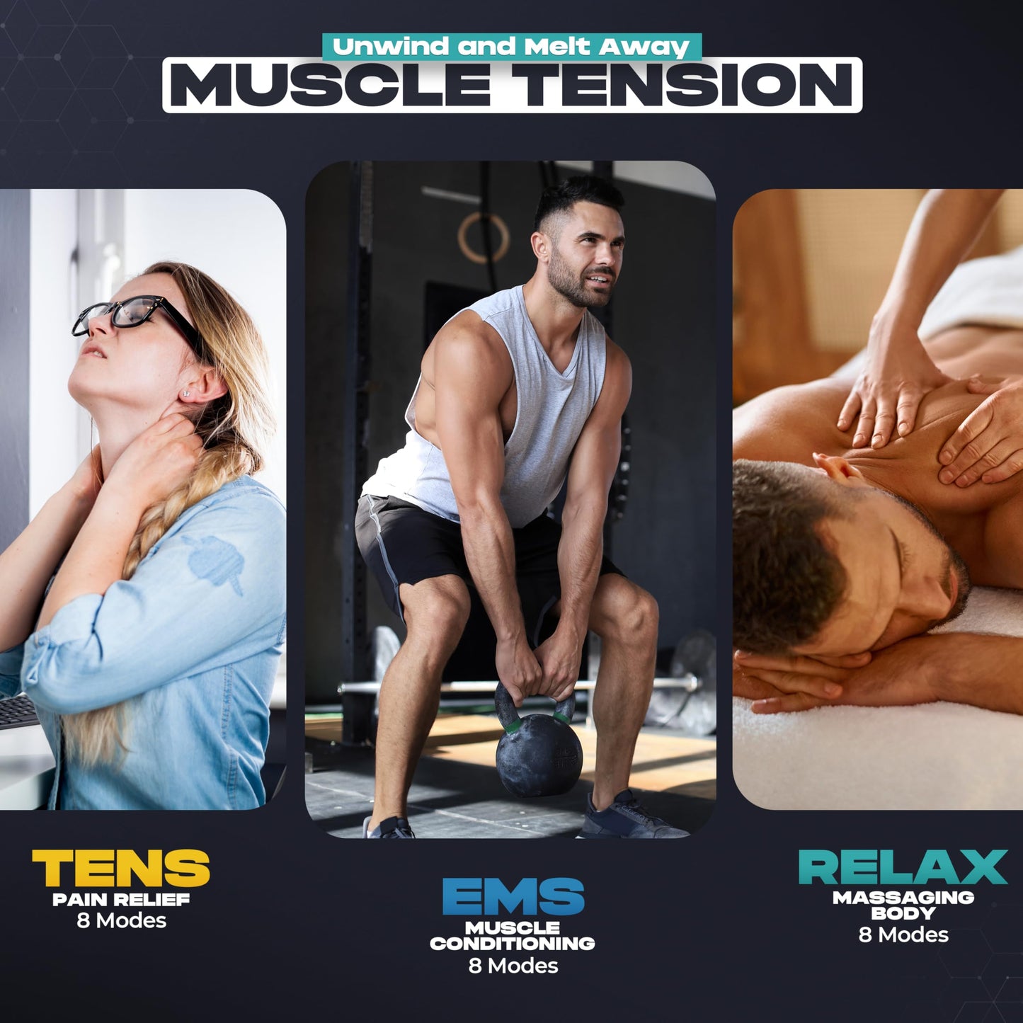 TENS Unit Muscle Stimulator, EMS Massager Machine for Shoulder, Neck, Sciatica and Back Pain Relief, Electronic Pulse Massage Physical Therapy, Silver