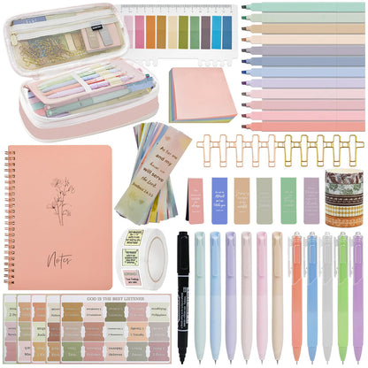HRFGWDD Bible Study Supplies Kit for Women 96PCS Bible Journaling Kit with Bible Tabs for Women,Bible Highlighters and Pens, Bookmark, Journal, Bible Bag, Stationary Gift Set for Christian Girls