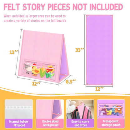 AKAYOK Foldable Felt Board - Double-Sided Flannel Story Board for Preschool Learning, Interactive Storytelling & Play | 33" x 12" Portable Felt Play Board for Home & Classroom Use (Pink)