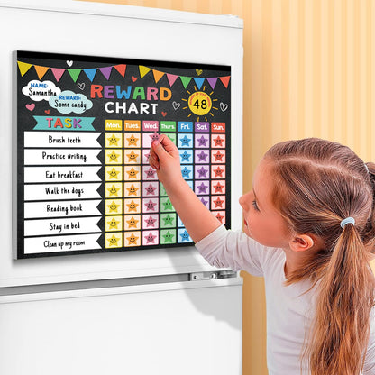 Reward Chart for Kids,Magnetic Behavior Chore Chart for Kids at Home,26 Black Chore Charts,1960 Star Stickers,56 Reward Stickers,Incentive Chore Chart to Develop Responsibility and Good Habits