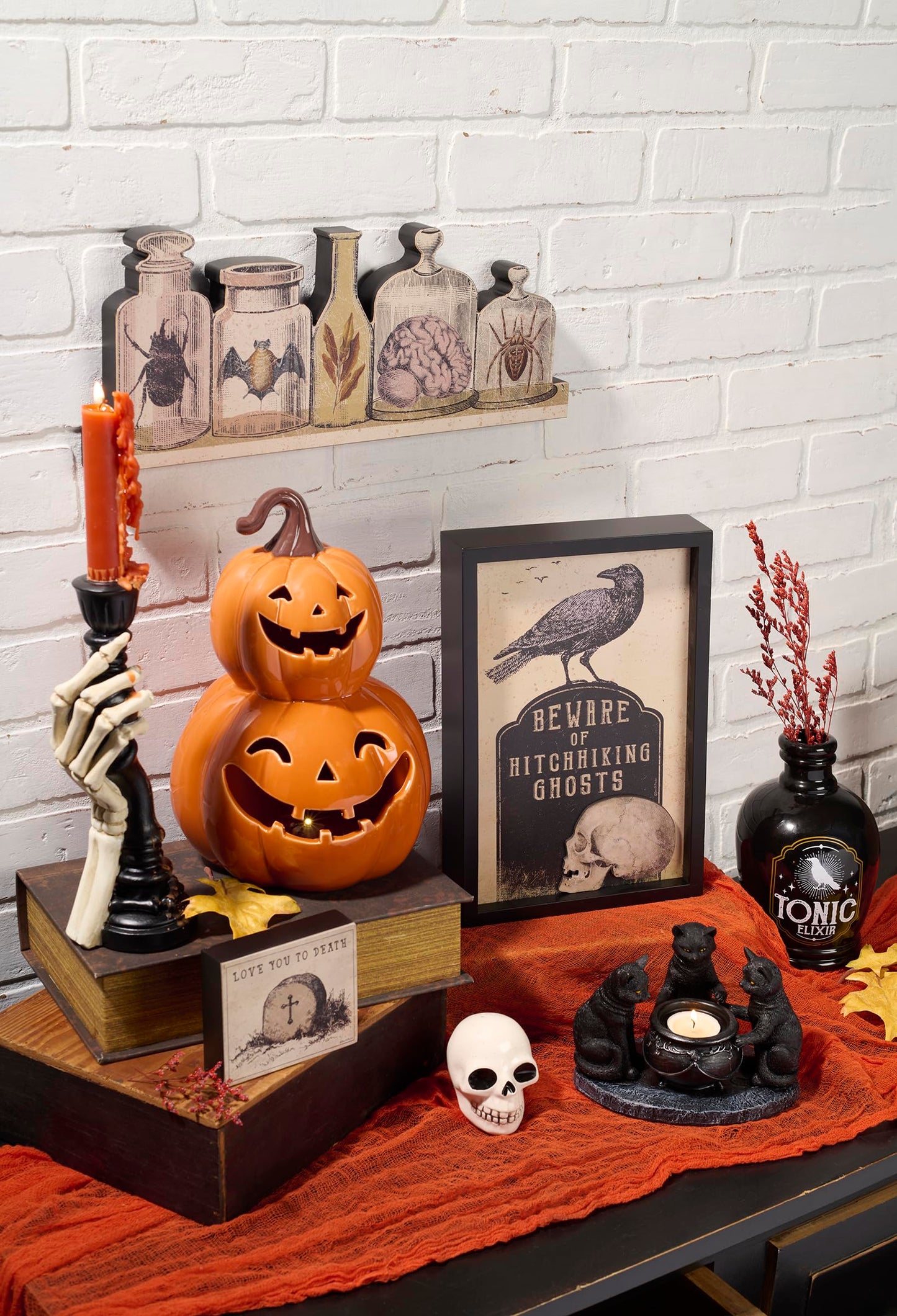 Primitives by Kathy Chunky Sitter - Brew Bottles Cut in The Shape of a Set of Bottles displaying Vintage Art of Various Potion Brew Ingredients