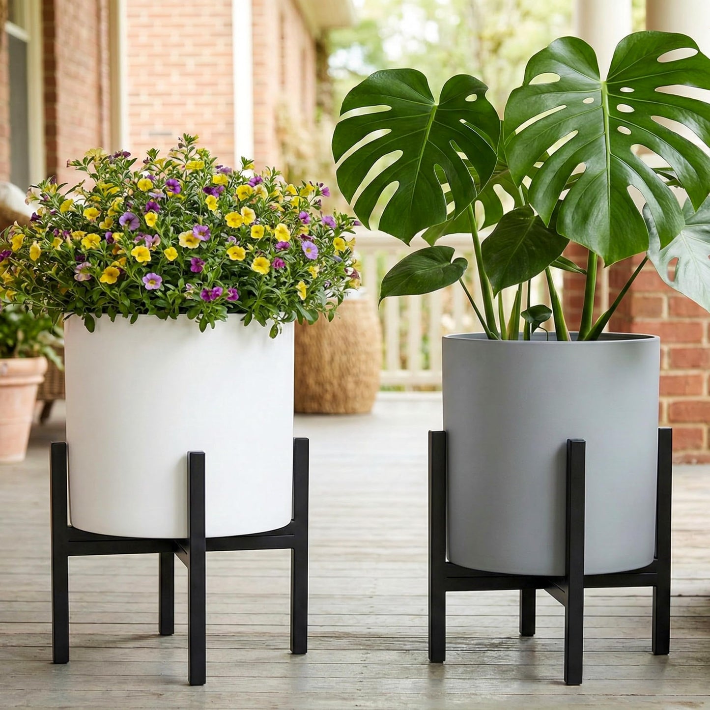 FaithLand Mid Century Plant Stand Indoor Outdoor (EXCLUDING 12" Plant Pot) , Hold Up to 12 Inch Planter, Metal Planter Stand, Potted Plant Holder, Black - Fits Snake Plant - Upgraded Design.