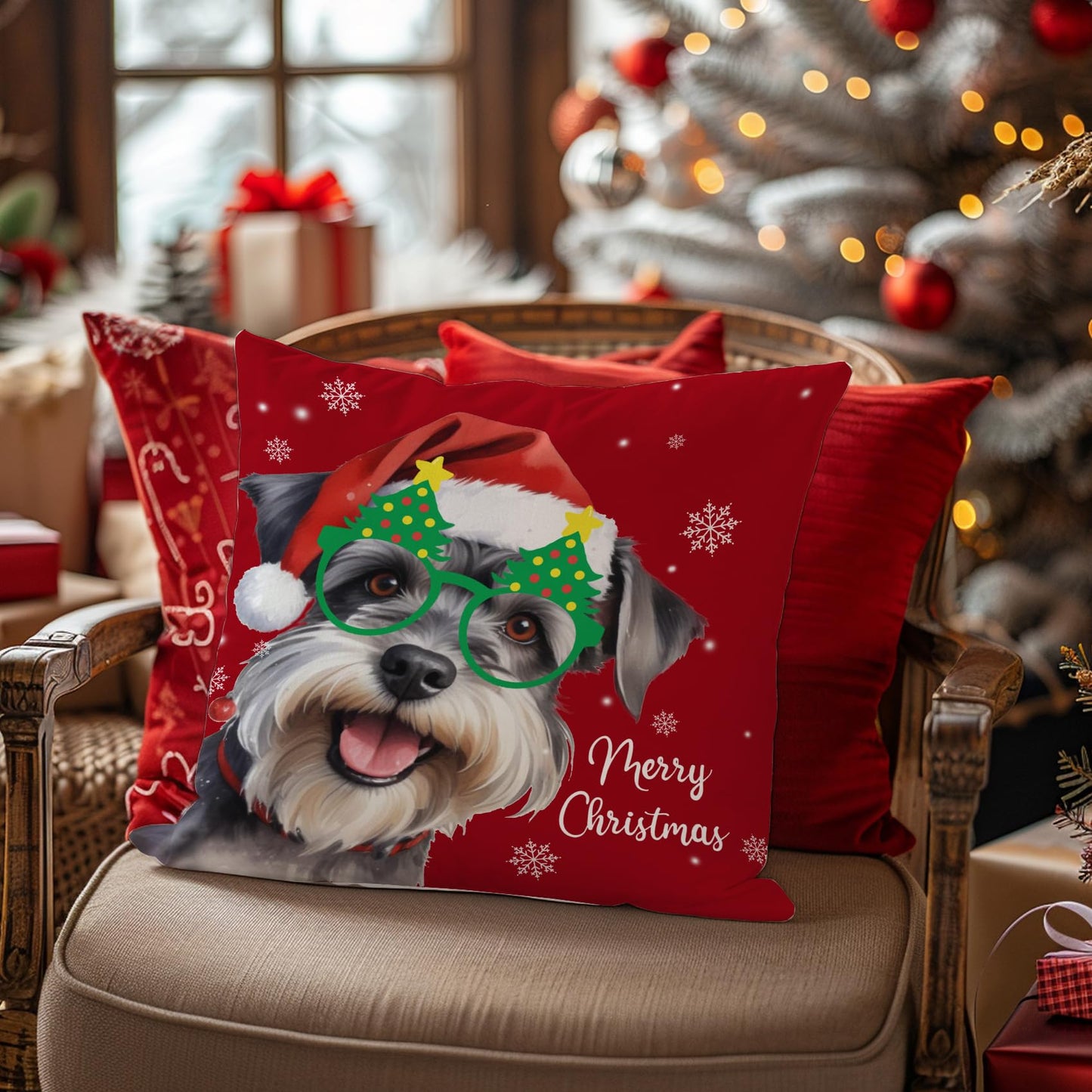 sdfkmlcdl Christmas Schnauzer Pillow Covers 18x18, Schnauzer Gifts for Women Men, Merry Christmas Dog Snowflake Decorative Throw Pillow Covers for Home Bedroom Living Room Sofa