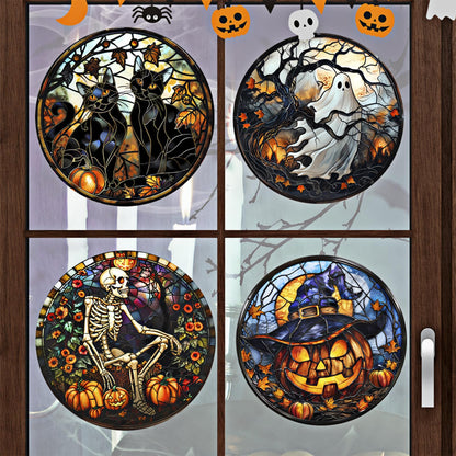 WBQMUNY 4 Styles Halloween Window Stickers,Black Cat Bat Pumpkin Witch Window Clings Decals for Halloween Party Decoration Glass Window Indoor and Outdoor Home Decor (SMJD058)