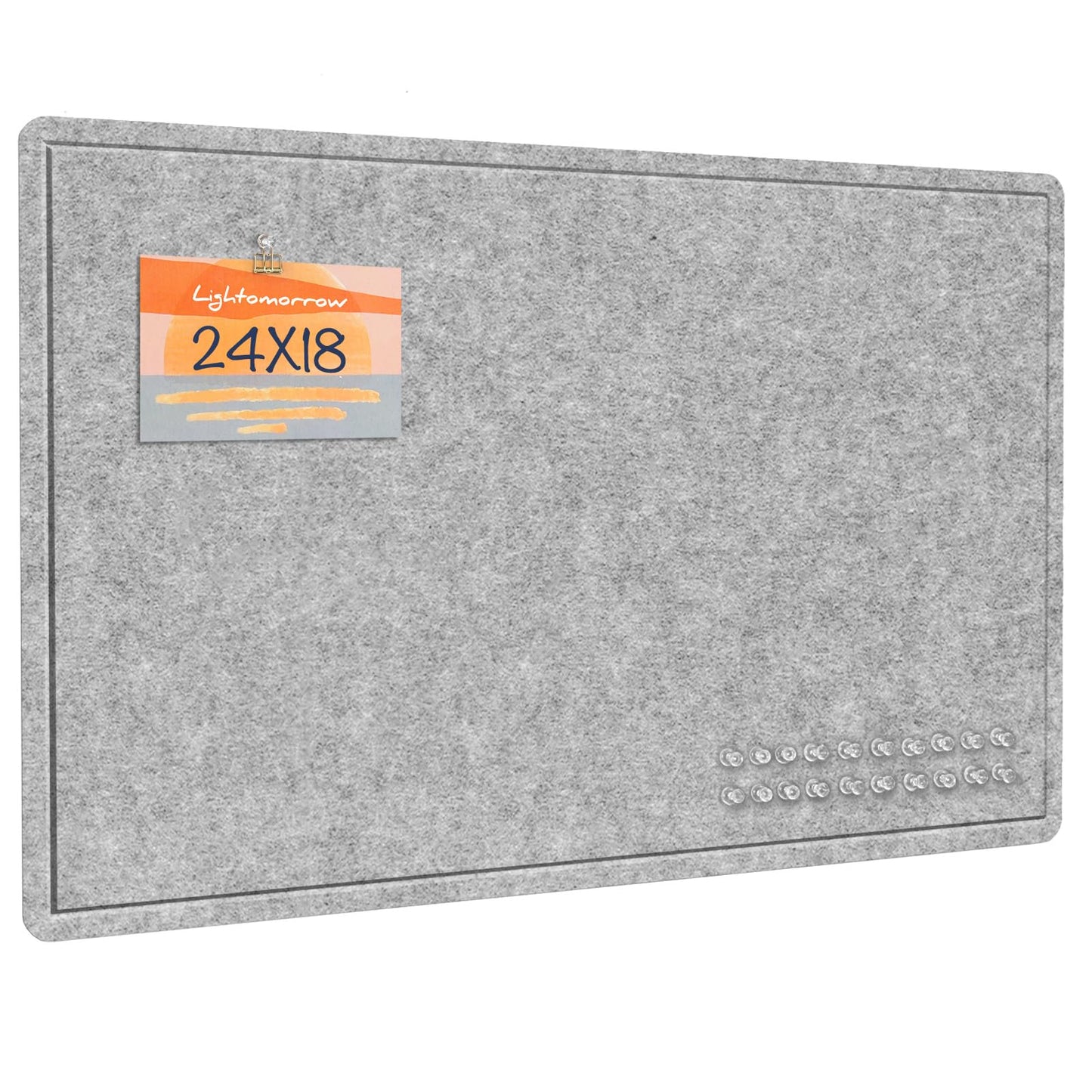 Lightomorrow Bulletin Board, 24 x 18 inches Felt Board - Decorative Pin Board, Cork Board Alternative for Wall, Foldable Self-Adhesive Vision Board Prayer Board with 20 Pushpins-Silver Gray