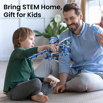 Sillbird Dragon Building Kit with Remote Control STEM Gifts for Kids Boys Ages 8-12, Technic Buildable 3in1 Models Coding Toys for Birthday with 590 Pieces