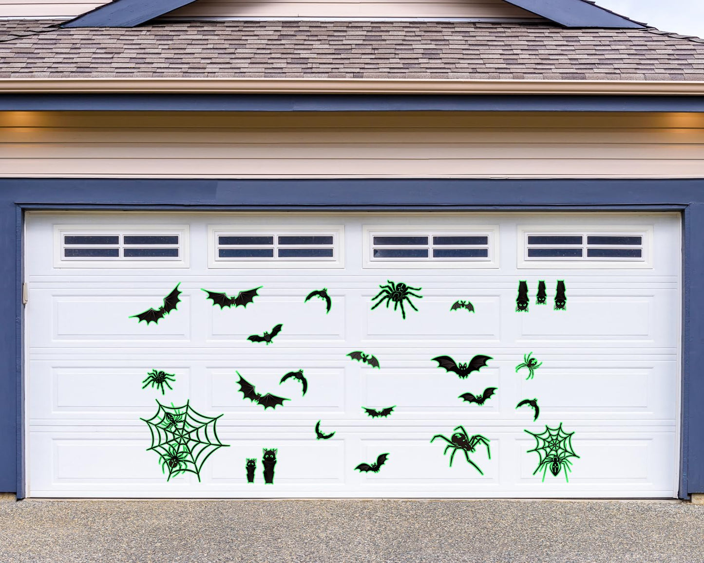 Whaline 25Pcs Halloween Garage Decoration Magnet Stickers Luminous Bat Spider Web Garage Door Decals Scary Magnet Refrigerator Stickers for Halloween Party Home Car Garage Door Decorations