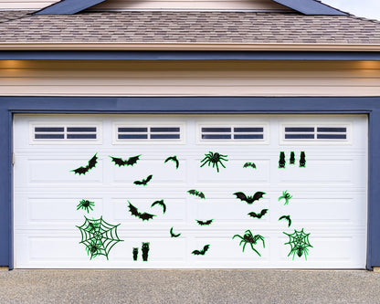 Whaline 25Pcs Halloween Garage Decoration Magnet Stickers Luminous Bat Spider Web Garage Door Decals Scary Magnet Refrigerator Stickers for Halloween Party Home Car Garage Door Decorations