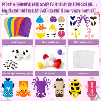 WATINC 6Pcs Hand Puppet Making Kit, Art Craft Felt Sock Puppet Toys, Creative DIY Make Your Own Pompoms Wiggle Googly Eyes Storytelling Role Play Party Supplies Gift for Girls Boys (Ocean Animals B)