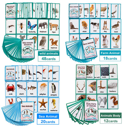Zwttey Wild/Farm/Sea Animals Body Parts Learning English Flash Cards Kids Montessori Toys Baby Cards Child Pocket Card Pre-Kindergarten