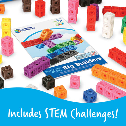Learning Resources MathLink Cubes Big Builders - Math Manipulatives Kindergarten Games, Pattern Building Blocks, Counting Blocks, STEM Sets, Classroom Counters, Fine Motor Skills, Gifts For Kids