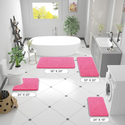 OLANLY Bathroom Runner Rugs 47x20, Soft Absorbent Chenille Bath Rugs, Rubber Backing Quick Dry, Machine Washable Long Bath Mats for Bathroom Floor, Tub and Shower, Home Decor Accessories, Hot Pink